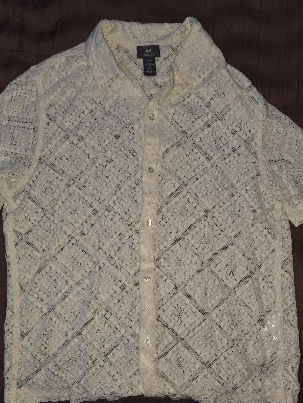 H&M Cream Diamond Lace Short-Sleeve Shirt